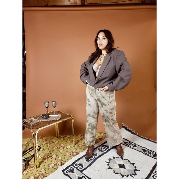 CLEARANCE * Custom Olive Green Tie Dye Comfy Drawstring Wide Leg Lounge Pants - Picture 3 of 6